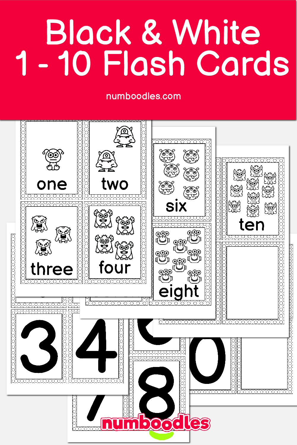 Numeracy Flash Cards Numbers 1 10 Black And White Numboodles