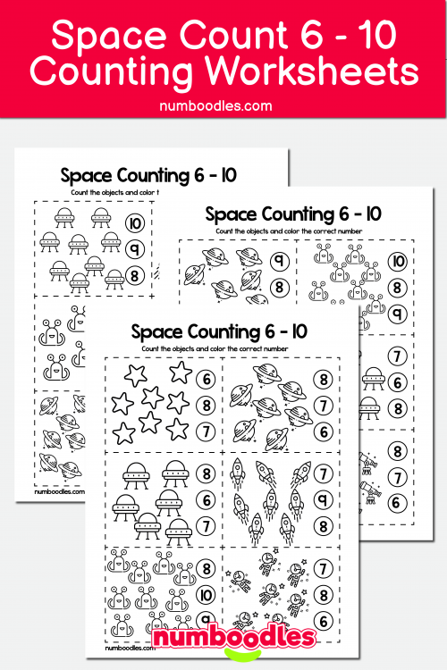 How Many 6 – 10? Space Themed Count and Color Worksheets – Numboodles